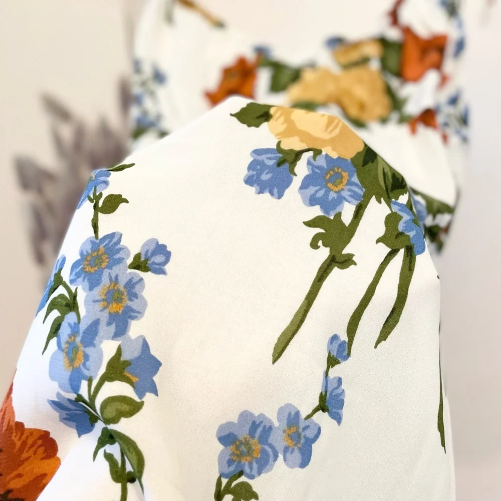 Reformation Floral Mini Dress - Cream, Orange, Green, Blue - Picture 9 of 12